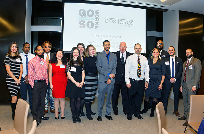 Getting Out / Staying Out (GOSO) honors Dos Toros Taqueria as Employer of the Year at a ceremony hosted by Goldman Sachs' IMD Black Employee Network, New York City December 6th, 2016.